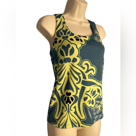 Athleta Blue Damask Print Racerback Tank Top with Built-in Underwire Bra 34B Med - Picture 2 of 8